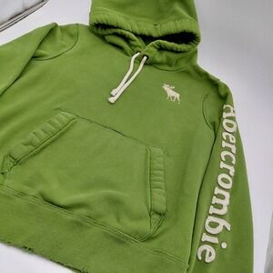 Vtg Abercrombie & Fitch Hoodie Moose Logo Muscle Kelly Green Y2K Thrashed Preppy